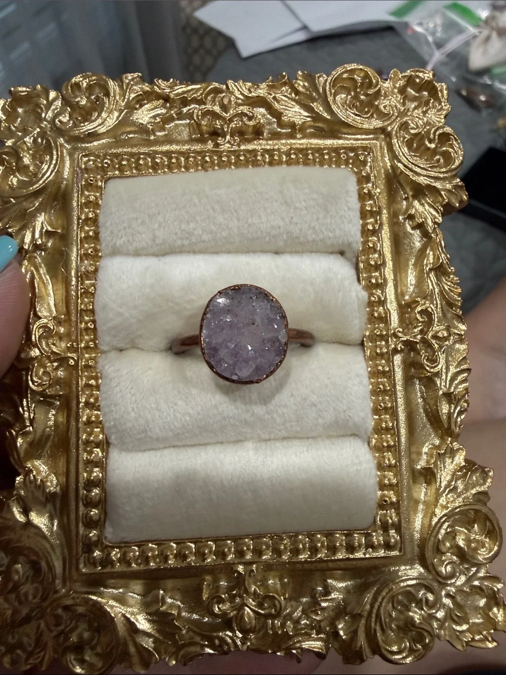 Delicate Lavender Druzy Ring in Copper